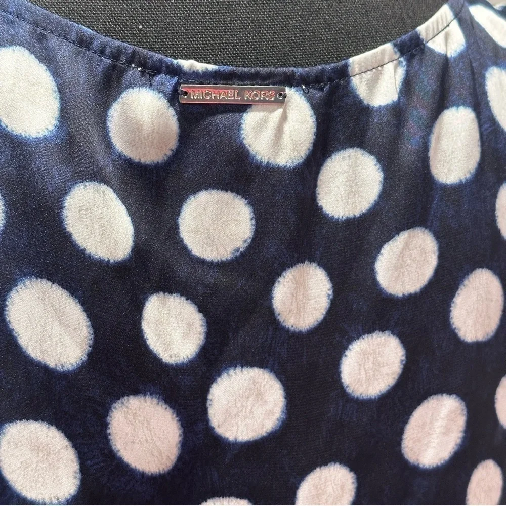 Michael Kors Tank Top Navy Blue White Polka Dot Scoop Neck Sleeveless Tunic